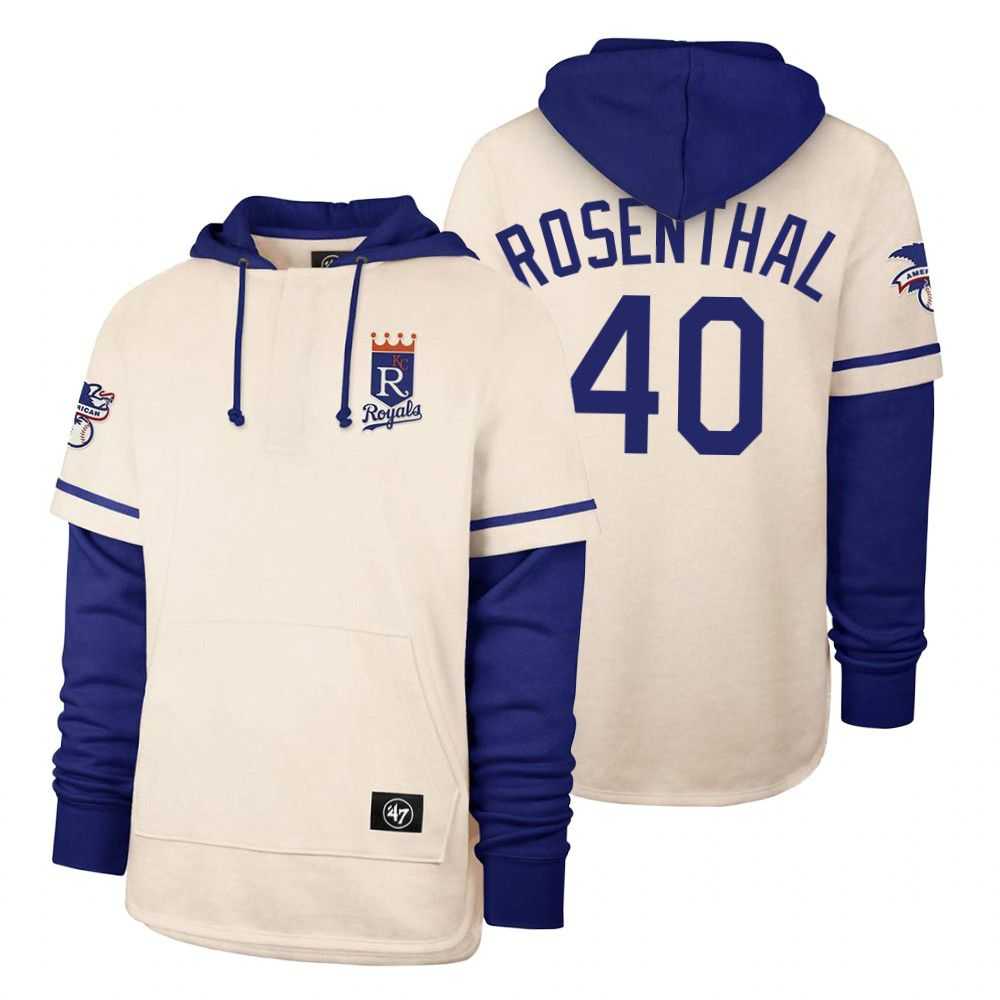 Men Kansas City Royals 40 Rosenthal Cream 2021 Pullover Hoodie MLB Jersey